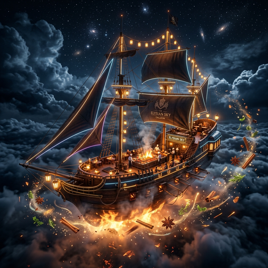 Little Pirate ship floating above clouds